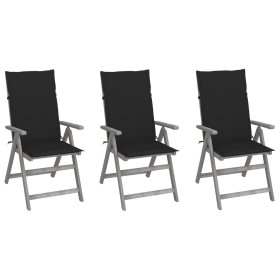 Reclining garden chairs 3 pcs solid acacia wood cushions by vidaXL, Garden chairs - Ref: Foro24-3064735, Price: 224,99 €, Dis...