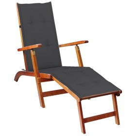 Garden lounger with footrest and cushion in solid acacia wood by vidaXL, Loungers - Ref: Foro24-3064014, Price: 143,99 €, Dis...