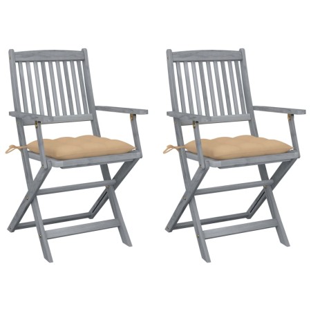 Folding garden chairs 2 pcs cushions solid acacia wood by vidaXL, Garden chairs - Ref: Foro24-3064500, Price: 117,99 €, Disco...