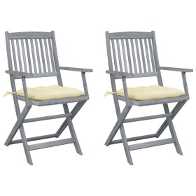 Folding garden chairs 2 pcs cushions solid acacia wood by vidaXL, Garden chairs - Ref: Foro24-3064499, Price: 118,19 €, Disco...