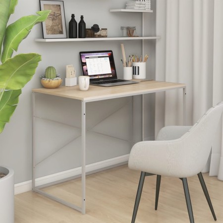 White and oak engineered wood computer desk by vidaXL, Desks - Ref: Foro24-30210, Price: 98,68 €, Discount: %