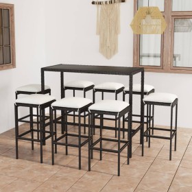 Garden table and high stools and cushions 9 pcs black PE rattan by vidaXL, Garden sets - Ref: Foro24-3064826, Price: 372,34 €...