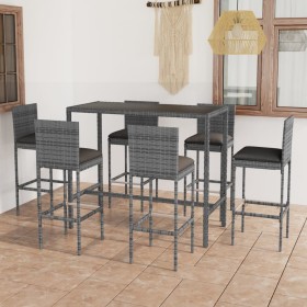 Set muebles bar jardín 7 piezas y cojines ratán sintético gris de vidaXL, Conjuntos de jardín - Ref: Foro24-3064835, Precio: ...