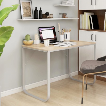 White and oak engineered wood computer desk by vidaXL, Desks - Ref: Foro24-30202, Price: 137,17 €, Discount: %