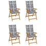 Garden chairs 4 pcs solid teak wood with gray checkered cushions by vidaXL, Garden chairs - Ref: Foro24-3065544, Price: 445,6...