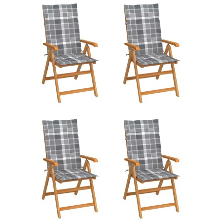 Garden chairs 4 pcs solid teak wood with gray checkered cushions by vidaXL, Garden chairs - Ref: Foro24-3065544, Price: 464,9...