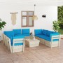 Garden furniture made of 9-piece pallets and fir wood cushions. by vidaXL, Garden sets - Ref: Foro24-3063652, Price: 801,56 €...