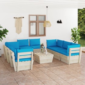 Garden furniture made of 9-piece pallets and fir wood cushions. by vidaXL, Garden sets - Ref: Foro24-3063652, Price: 738,16 €...