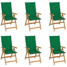 Garden chairs 6 pcs solid teak wood green cushions by vidaXL, Garden chairs - Ref: Foro24-3065565, Price: 659,22 €, Discount: %