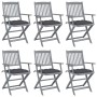 Folding garden chairs 6 pcs solid acacia wood cushions by vidaXL, Garden chairs - Ref: Foro24-3065422, Price: 308,21 €, Disco...