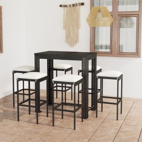 Set muebles bar jardín 7 piezas y cojines ratán sintético negro de vidaXL, Conjuntos de jardín - Ref: Foro24-3064784, Precio:...