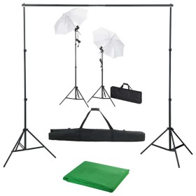 Fotostudio-Set mit Kulisse, Lampen und Regenschirm von vidaXL, Blitze und Studiobeleuchtung - Ref: Foro24-3055087, Preis: 134...