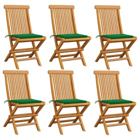 Garden chairs 6 units with green teak wood cushions by vidaXL, Garden chairs - Ref: Foro24-3065595, Price: 370,99 €, Discount: %