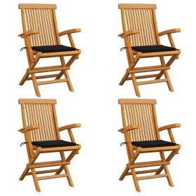 Garden chairs 4 units with black teak wood cushions by vidaXL, Garden chairs - Ref: Foro24-3065624, Price: 355,38 €, Discount: %