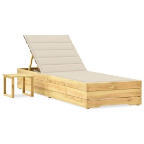 Garden lounger with impregnated pine wood table and cushion by vidaXL, Loungers - Ref: Foro24-3065926, Price: 143,45 €, Disco...