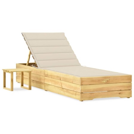 Tumbona de jardín con mesa y cojín de madera de pino impregnada de vidaXL, Tumbonas - Ref: Foro24-3065926, Precio: 143,45 €, ...