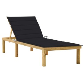 Tumbona con cojín negro madera de pino impregnada de vidaXL, Tumbonas - Ref: Foro24-3065856, Precio: 129,28 €, Descuento: %