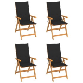 Garden chairs 4 units solid teak wood with black cushions by vidaXL, Garden chairs - Ref: Foro24-3065537, Price: 473,30 €, Di...