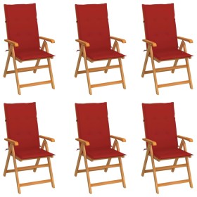 Garden chairs 6 pcs solid teak wood red cushions by vidaXL, Garden chairs - Ref: Foro24-3065566, Price: 672,99 €, Discount: %