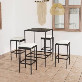 Garden table and high stools with cushions, 5-piece set, black PE rattan by vidaXL, Garden sets - Ref: Foro24-3064820, Price:...