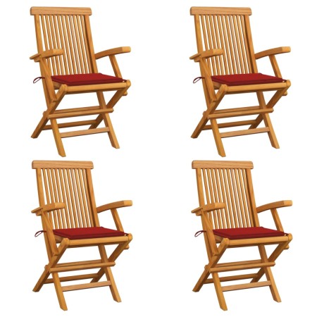 Garden chairs 4 units with red teak wood cushions by vidaXL, Garden chairs - Ref: Foro24-3065623, Price: 355,38 €, Discount: %