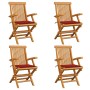 Garden chairs 4 units with red teak wood cushions by vidaXL, Garden chairs - Ref: Foro24-3065623, Price: 355,38 €, Discount: %