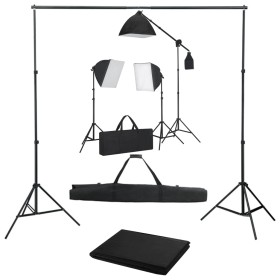 Kit de estudio fotográfico con focos softbox y telón de fondo de vidaXL, Flashes e iluminaciones de estudio - Ref: Foro24-305...