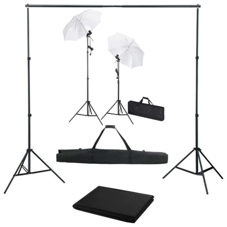 Kit estudio fotográfico con telón de fondo, lámparas y paraguas de vidaXL, Flashes e iluminaciones de estudio - Ref: Foro24-3...