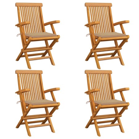 Garden chairs 4 pcs solid teak wood with beige cushions by vidaXL, Garden chairs - Ref: Foro24-3065620, Price: 355,38 €, Disc...