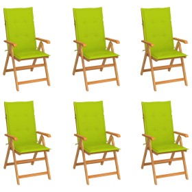 Garden chairs 6 pcs solid teak wood glossy green cushions by vidaXL, Garden chairs - Ref: Foro24-3065571, Price: 711,95 €, Di...