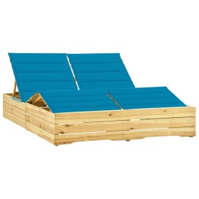 Double lounger and blue impregnated pine wood cushions by vidaXL, Loungers - Ref: Foro24-3065988, Price: 293,27 €, Discount: %