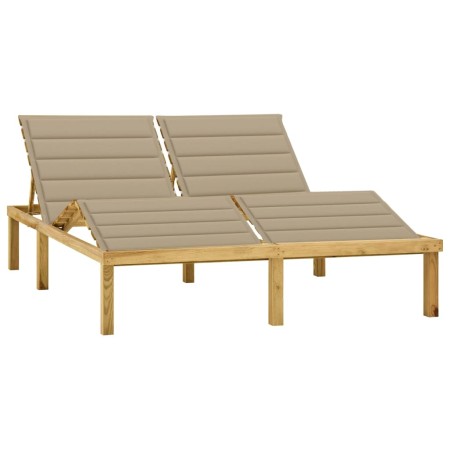 Double lounger and beige impregnated pine wood cushions by vidaXL, Loungers - Ref: Foro24-3065897, Price: 224,41 €, Discount: %