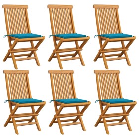 Garden chairs 6 units with blue cushions teak wood by vidaXL, Garden chairs - Ref: Foro24-3065594, Price: 368,99 €, Discount: %