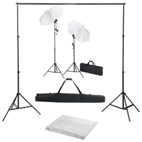 Fotostudio-Set mit Hintergrund, Lampen und Regenschirm von vidaXL, Blitze und Studiobeleuchtung - Ref: Foro24-3055086, Preis:...