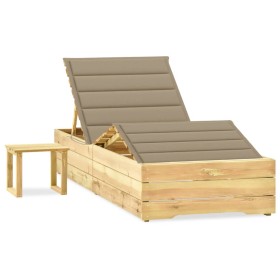 Garden lounger with impregnated pine wood table and cushion by vidaXL, Loungers - Ref: Foro24-3065957, Price: 176,99 €, Disco...