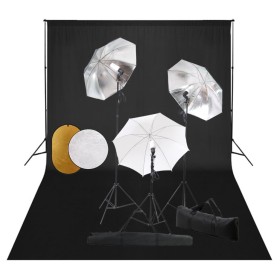 Photo studio kit with lamps, umbrellas, background and reflector by vidaXL, Flashes and studio lighting - Ref: Foro24-3067092...