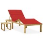 Garden sun lounger with table and cushion made of impregnated pine wood. by vidaXL, Loungers - Ref: Foro24-3065870, Price: 12...