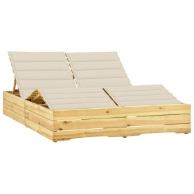 Double lounger and cream-impregnated pine wood cushions by vidaXL, Loungers - Ref: Foro24-3065986, Price: 294,37 €, Discount: %