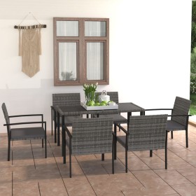 Juego de comedor para jardín 7 piezas ratán sintético gris de vidaXL, Conjuntos de jardín - Ref: Foro24-3065714, Precio: 368,...