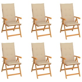 Garden chairs 6 units solid teak wood with beige cushions by vidaXL, Garden chairs - Ref: Foro24-3065563, Price: 696,27 €, Di...