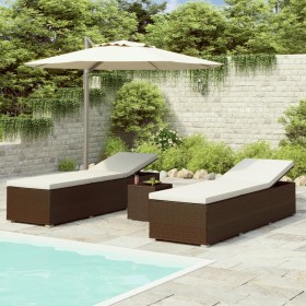 Gartenliegen und Tisch 3 Stück braunes synthetisches Rattan von vidaXL, Liegen - Ref: Foro24-3057663, Preis: 346,99 €, Rabatt: %