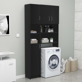 Black engineered wood washing machine cabinet by vidaXL, Accessories for washing machines and dryers - Ref: Foro24-3055637, P...