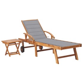 Lounger with solid teak wood table and cushion by vidaXL, Loungers - Ref: Foro24-3063022, Price: 309,99 €, Discount: %