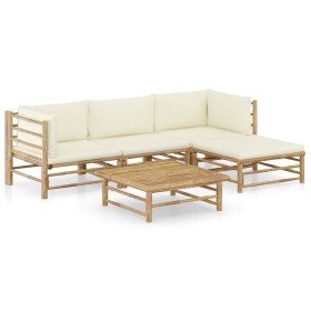 5-piece bamboo garden furniture set with cream white cushions by vidaXL, Garden sets - Ref: Foro24-3058193, Price: 506,43 €, ...