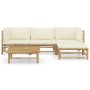 Set de muebles de jardín 5 piezas bambú y cojines blanco crema de vidaXL, Conjuntos de jardín - Ref: Foro24-3058193, Precio: ...