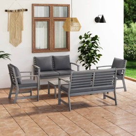 Muebles de jardín 5 pzas cojines gris madera maciza de acacia de vidaXL, Conjuntos de jardín - Ref: Foro24-3057783, Precio: 4...