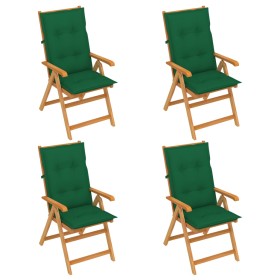 Garden chairs 4 units solid teak wood green cushions by vidaXL, Garden chairs - Ref: Foro24-3065550, Price: 497,99 €, Discoun...