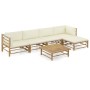 Set de muebles de jardín 6 piezas bambú y cojines blanco crema de vidaXL, Conjuntos de jardín - Ref: Foro24-3058237, Precio: ...