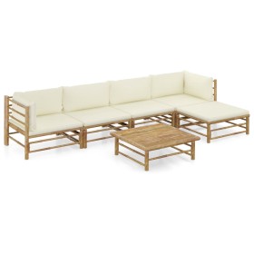 Set de muebles de jardín 6 piezas bambú y cojines blanco crema de vidaXL, Conjuntos de jardín - Ref: Foro24-3058237, Precio: ...