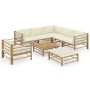 Set de muebles de jardín 8 piezas bambú y cojines blanco crema de vidaXL, Conjuntos de jardín - Ref: Foro24-3058217, Precio: ...